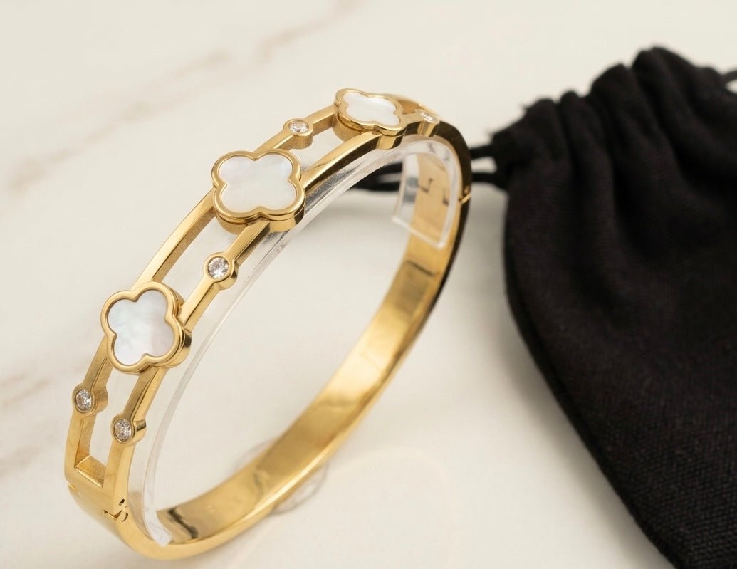 Stainless Steel Pearl Clover Bangle - Paws By Picasso