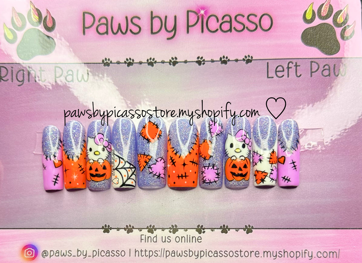 Ready to ship Halloween Kitty - Press On Nails - Paws By Picasso Ready to ship Halloween Kitty - Press On Nails