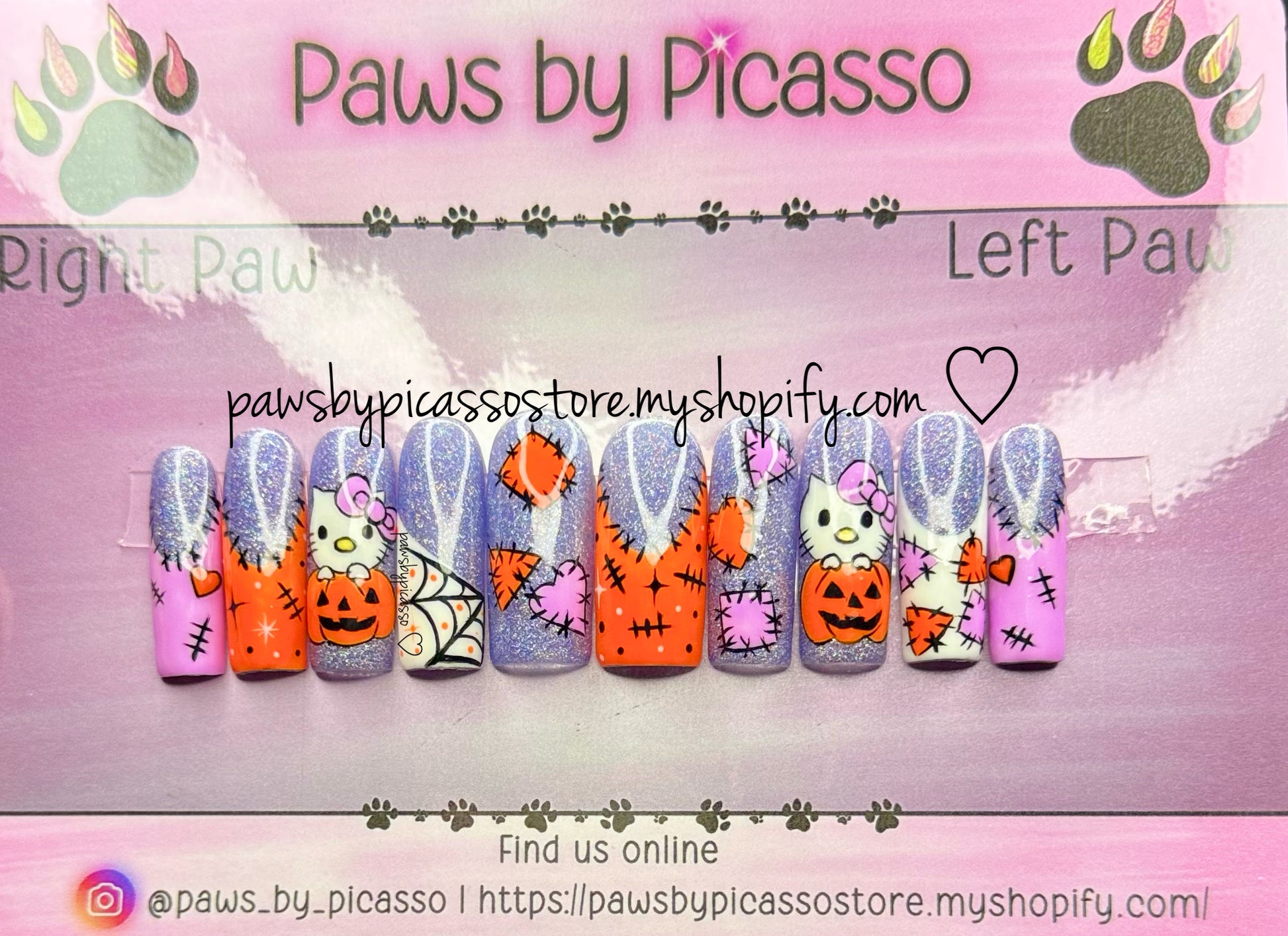 Ready to ship Halloween Kitty - Press On Nails - Paws By Picasso Ready to ship Halloween Kitty - Press On Nails