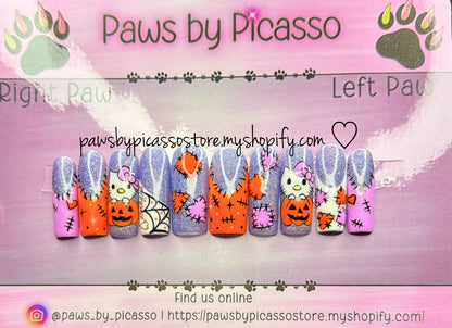 Ready to ship Halloween Kitty - Press On Nails - Paws By Picasso Ready to ship Halloween Kitty - Press On Nails