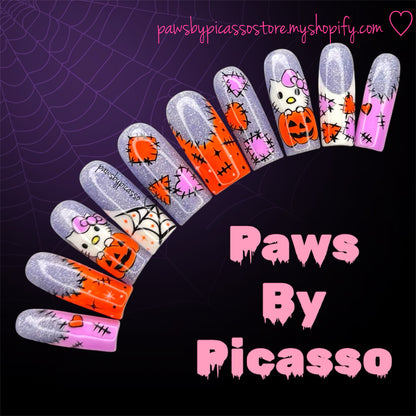 Ready to ship Halloween Kitty - Press On Nails - Paws By Picasso Ready to ship Halloween Kitty - Press On Nails