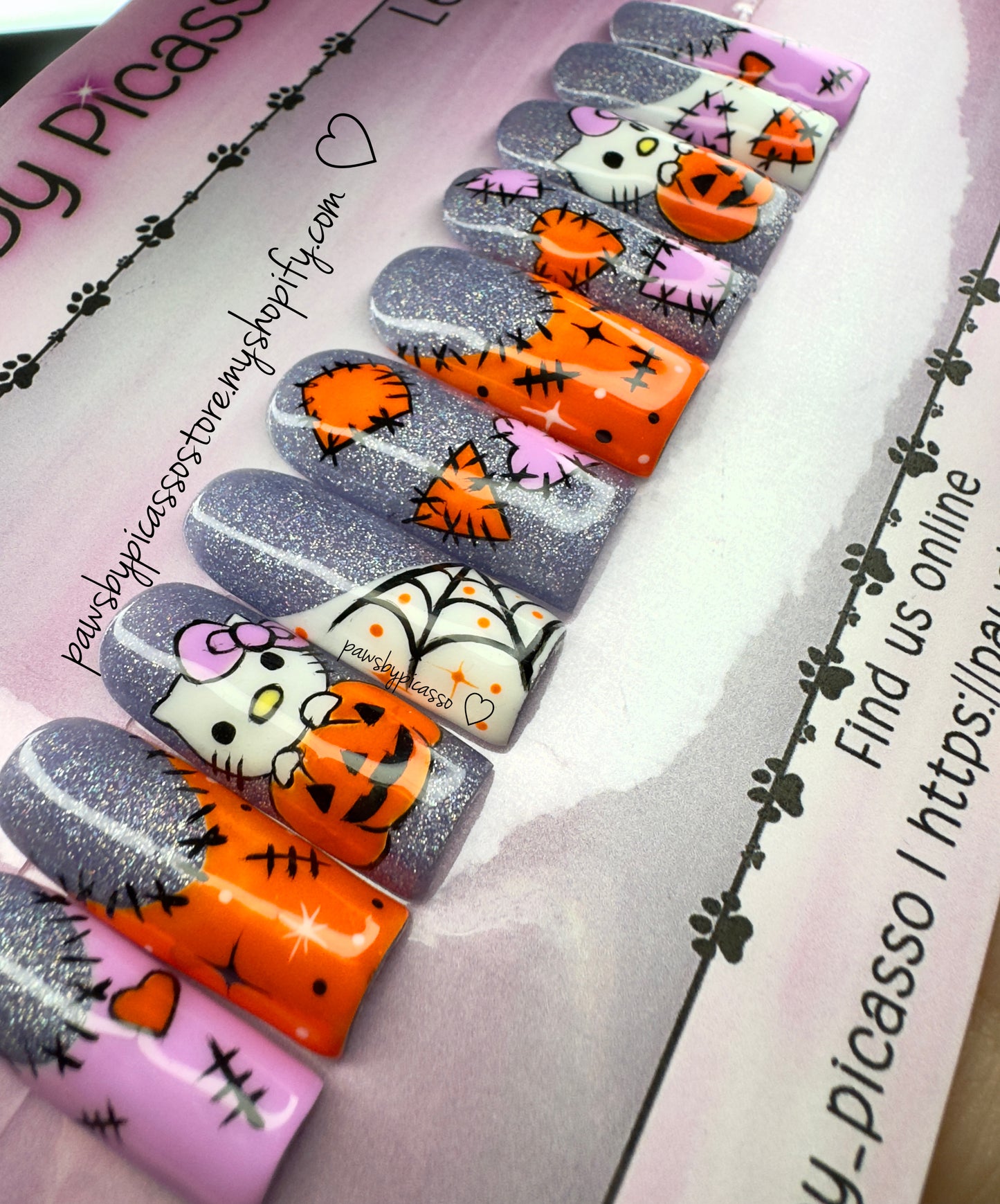 Ready to ship Halloween Kitty - Press On Nails - Paws By Picasso Ready to ship Halloween Kitty - Press On Nails