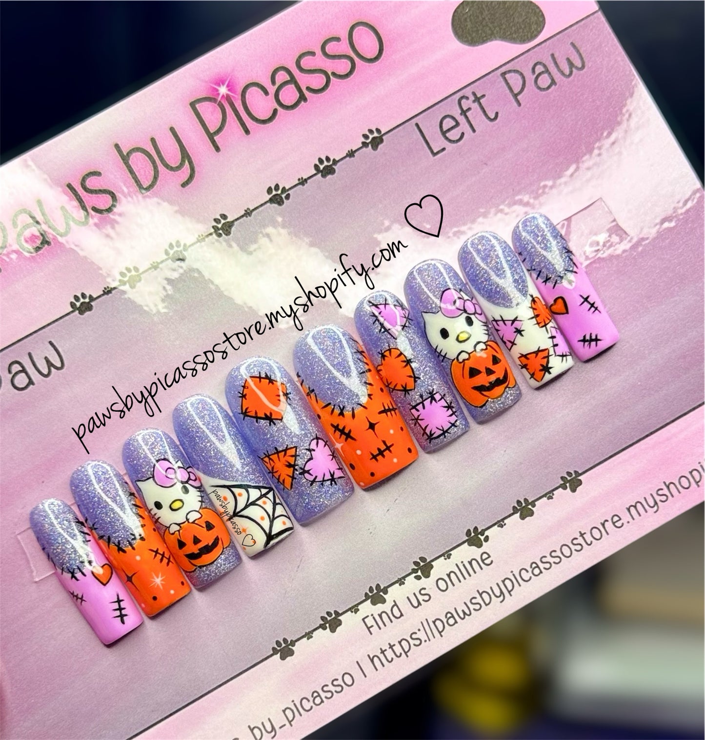 Ready to ship Halloween Kitty - Press On Nails - Paws By Picasso Ready to ship Halloween Kitty - Press On Nails