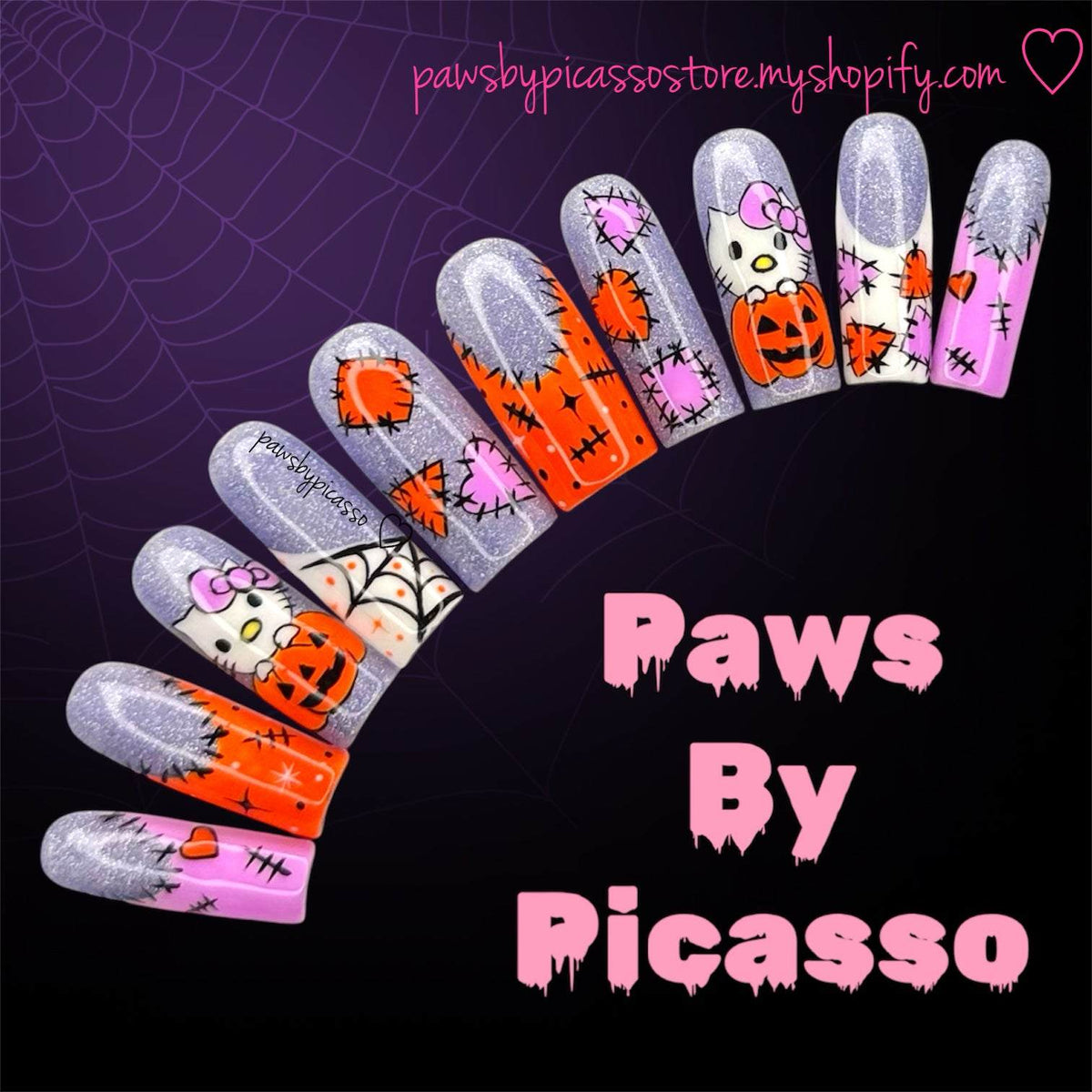 Ready to ship Halloween Kitty - Press On Nails - Paws By Picasso