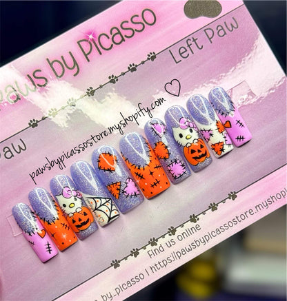 Ready to ship Halloween Kitty - Press On Nails - Paws By Picasso