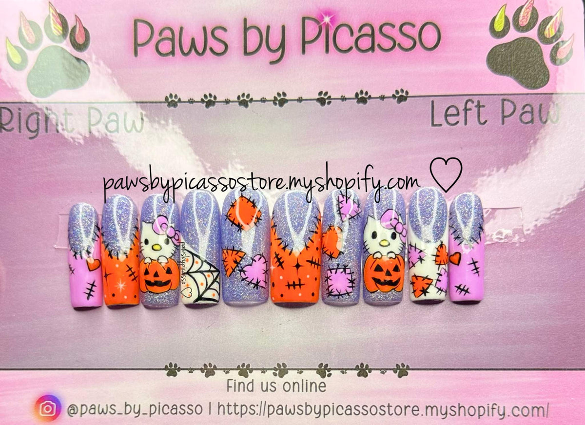 Ready to ship Halloween Kitty - Press On Nails - Paws By Picasso